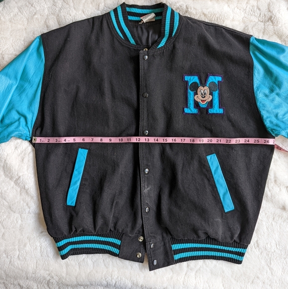 Teal & Purple 90s Mickey Mouse Disney letterman's jacket unisex large - Picture 2 of 16